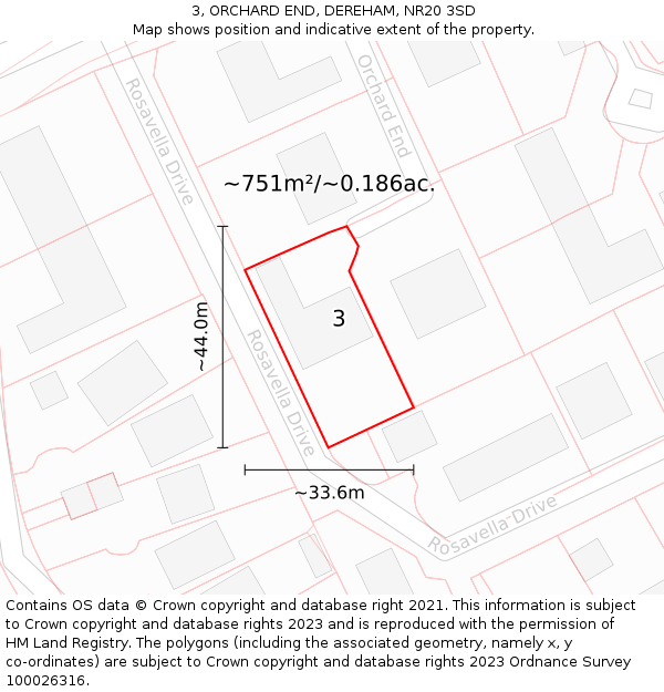 3, ORCHARD END, DEREHAM, NR20 3SD: Plot and title map