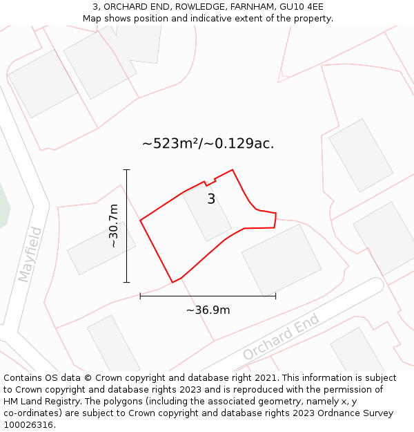 3, ORCHARD END, ROWLEDGE, FARNHAM, GU10 4EE: Plot and title map