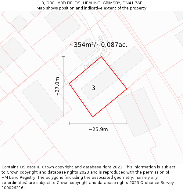 3, ORCHARD FIELDS, HEALING, GRIMSBY, DN41 7AF: Plot and title map