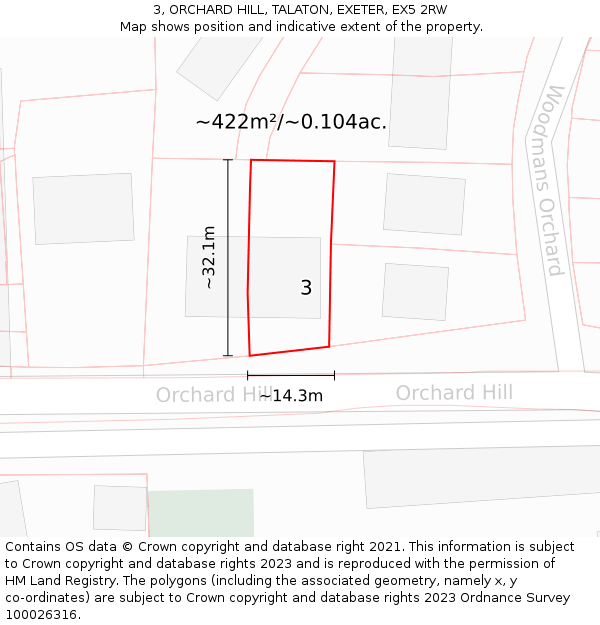 3, ORCHARD HILL, TALATON, EXETER, EX5 2RW: Plot and title map