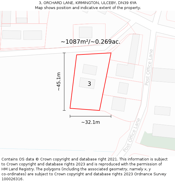 3, ORCHARD LANE, KIRMINGTON, ULCEBY, DN39 6YA: Plot and title map