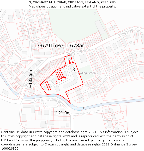 3, ORCHARD MILL DRIVE, CROSTON, LEYLAND, PR26 9RD: Plot and title map