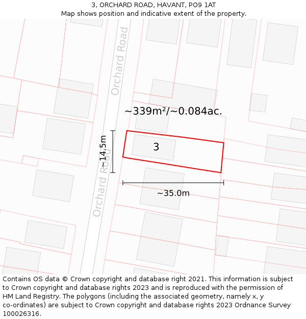 3, ORCHARD ROAD, HAVANT, PO9 1AT: Plot and title map