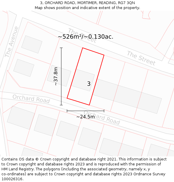 3, ORCHARD ROAD, MORTIMER, READING, RG7 3QN: Plot and title map