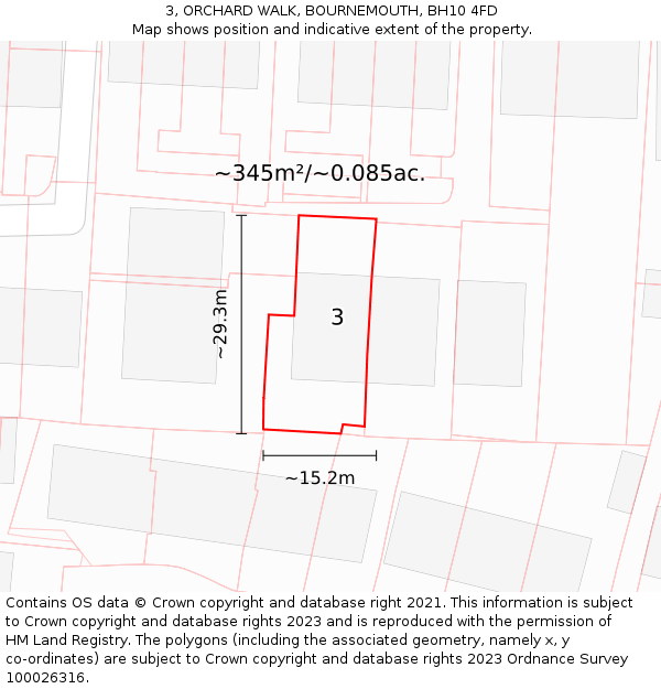 3, ORCHARD WALK, BOURNEMOUTH, BH10 4FD: Plot and title map