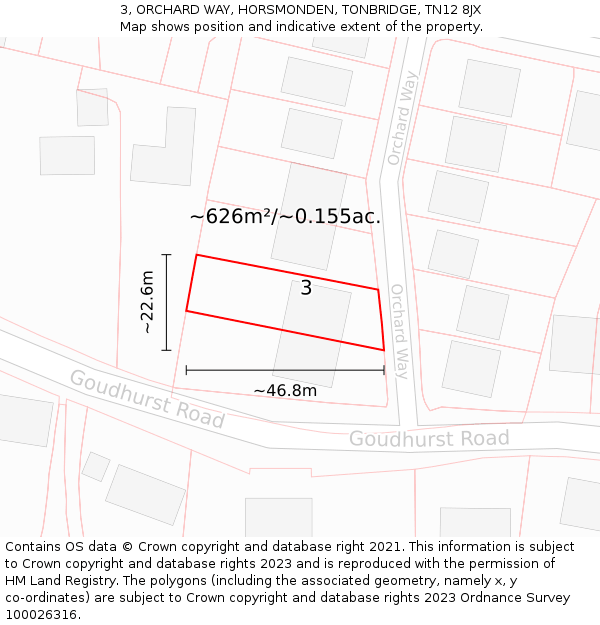 3, ORCHARD WAY, HORSMONDEN, TONBRIDGE, TN12 8JX: Plot and title map