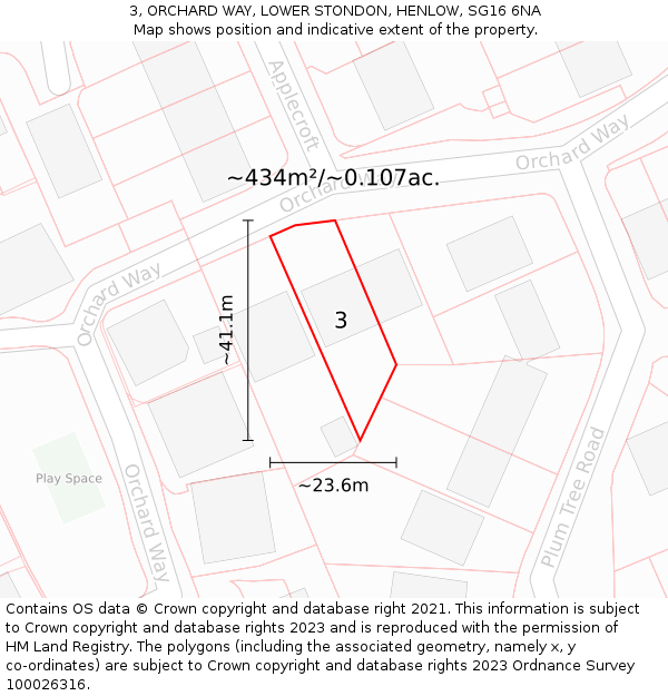 3, ORCHARD WAY, LOWER STONDON, HENLOW, SG16 6NA: Plot and title map