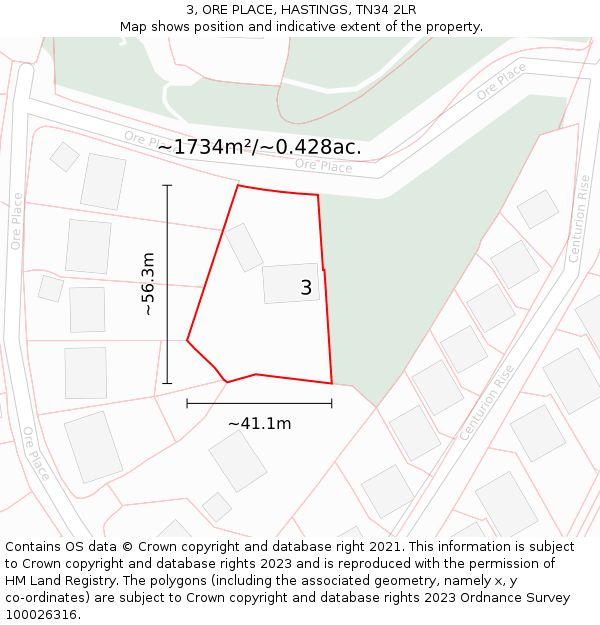 3, ORE PLACE, HASTINGS, TN34 2LR: Plot and title map