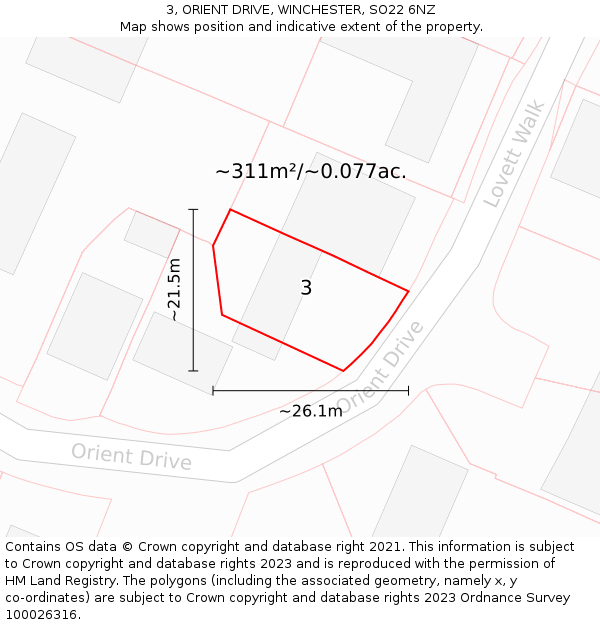 3, ORIENT DRIVE, WINCHESTER, SO22 6NZ: Plot and title map