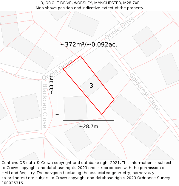 3, ORIOLE DRIVE, WORSLEY, MANCHESTER, M28 7XF: Plot and title map
