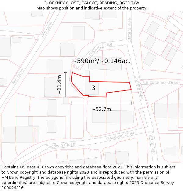 3, ORKNEY CLOSE, CALCOT, READING, RG31 7YW: Plot and title map