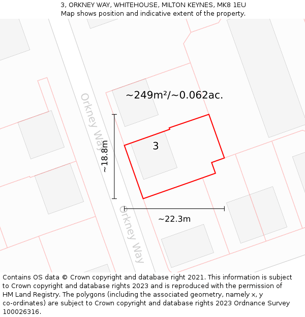 3, ORKNEY WAY, WHITEHOUSE, MILTON KEYNES, MK8 1EU: Plot and title map