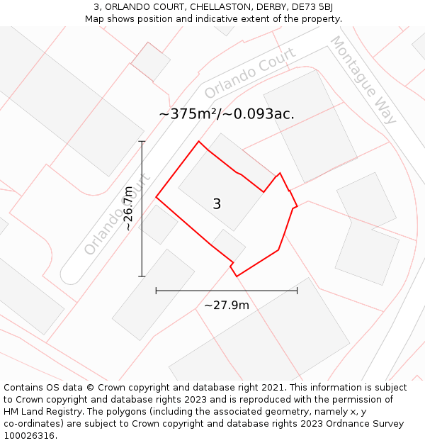 3, ORLANDO COURT, CHELLASTON, DERBY, DE73 5BJ: Plot and title map