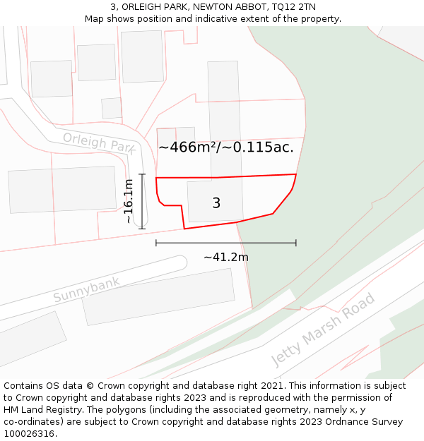 3, ORLEIGH PARK, NEWTON ABBOT, TQ12 2TN: Plot and title map