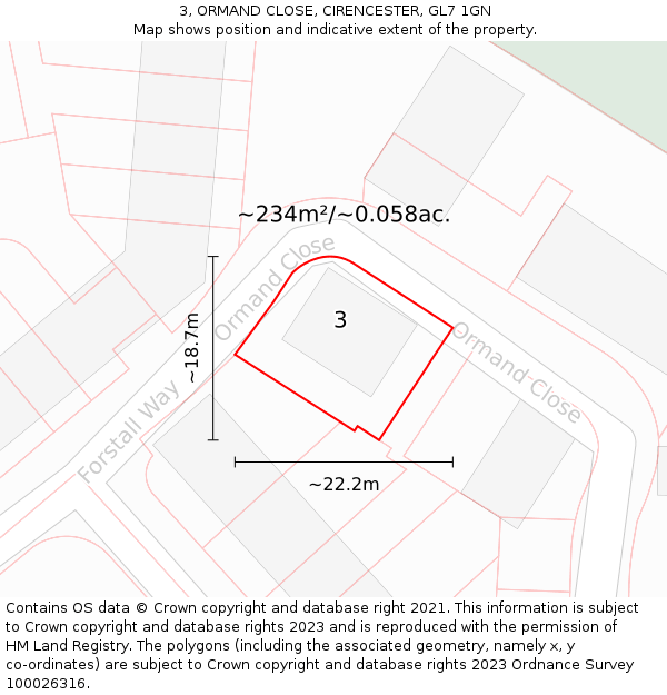 3, ORMAND CLOSE, CIRENCESTER, GL7 1GN: Plot and title map