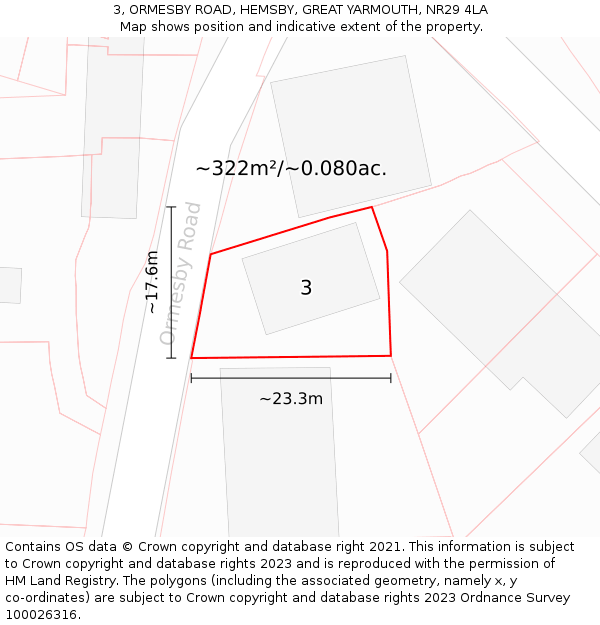 3, ORMESBY ROAD, HEMSBY, GREAT YARMOUTH, NR29 4LA: Plot and title map