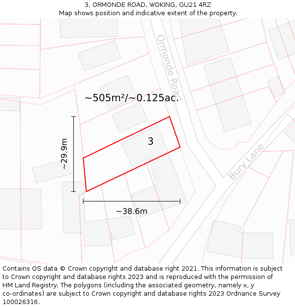 3, ORMONDE ROAD, WOKING, GU21 4RZ: Plot and title map