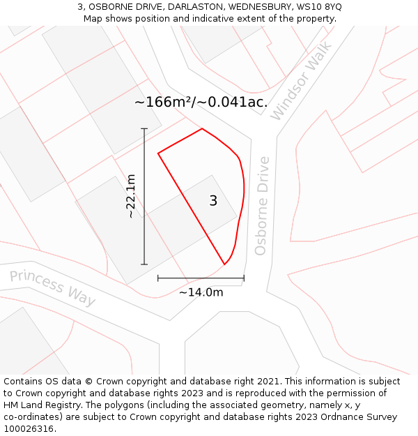 3, OSBORNE DRIVE, DARLASTON, WEDNESBURY, WS10 8YQ: Plot and title map