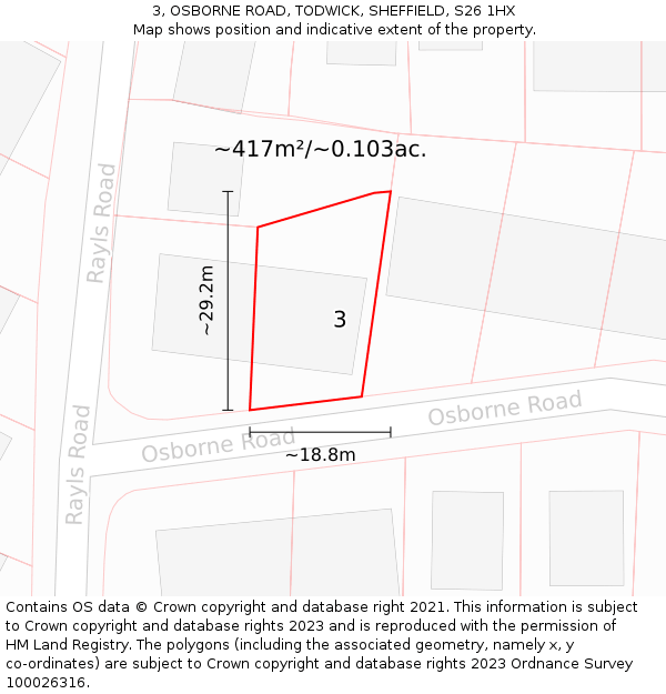 3, OSBORNE ROAD, TODWICK, SHEFFIELD, S26 1HX: Plot and title map