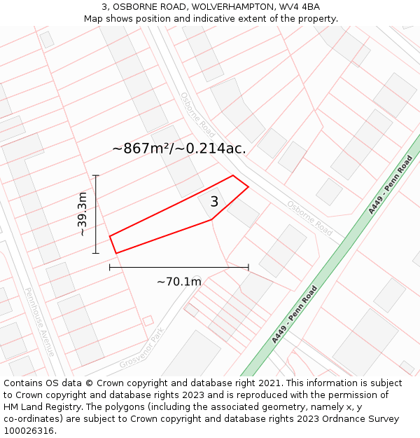 3, OSBORNE ROAD, WOLVERHAMPTON, WV4 4BA: Plot and title map