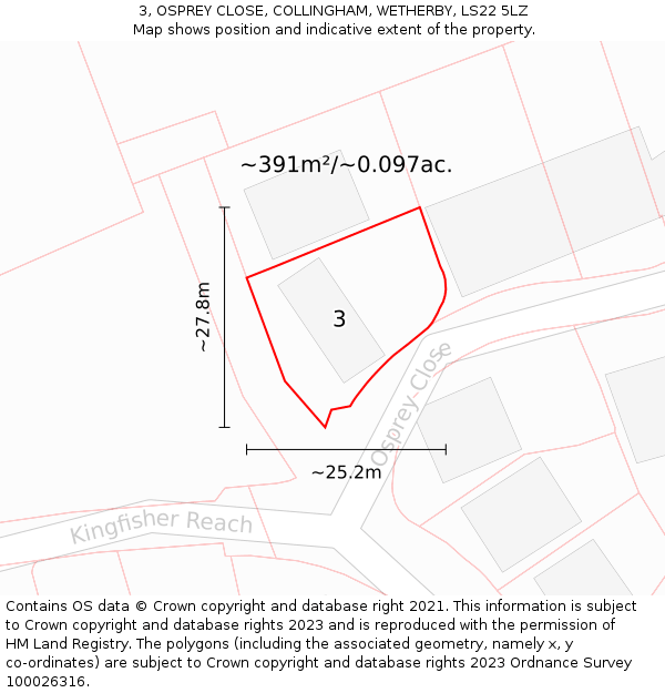 3, OSPREY CLOSE, COLLINGHAM, WETHERBY, LS22 5LZ: Plot and title map