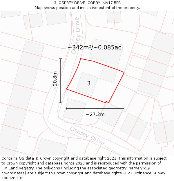 3, OSPREY DRIVE, CORBY, NN17 5FR: Plot and title map