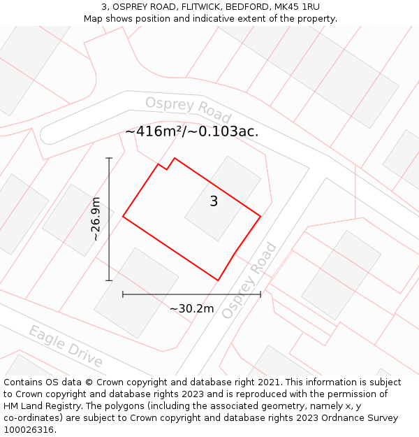 3, OSPREY ROAD, FLITWICK, BEDFORD, MK45 1RU: Plot and title map