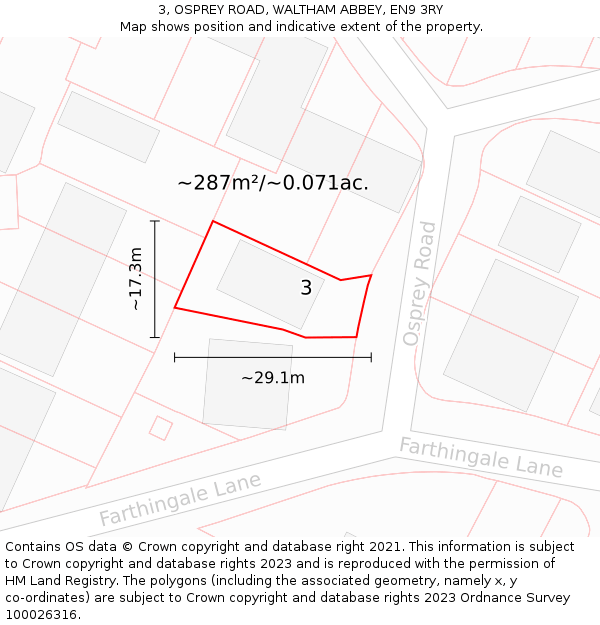 3, OSPREY ROAD, WALTHAM ABBEY, EN9 3RY: Plot and title map