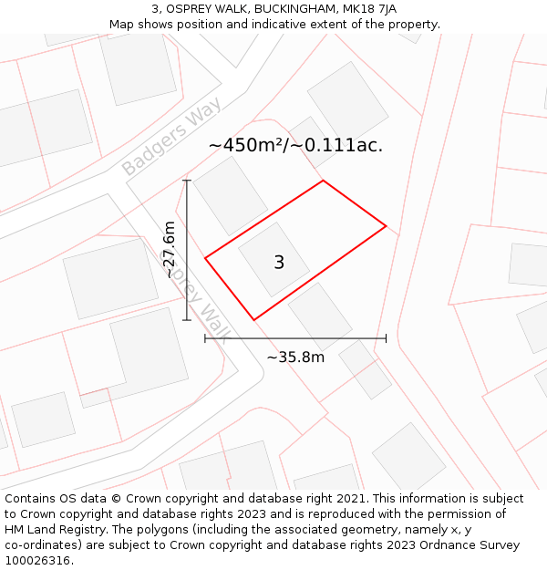 3, OSPREY WALK, BUCKINGHAM, MK18 7JA: Plot and title map