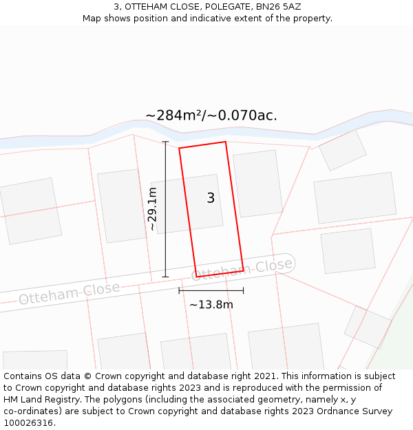 3, OTTEHAM CLOSE, POLEGATE, BN26 5AZ: Plot and title map