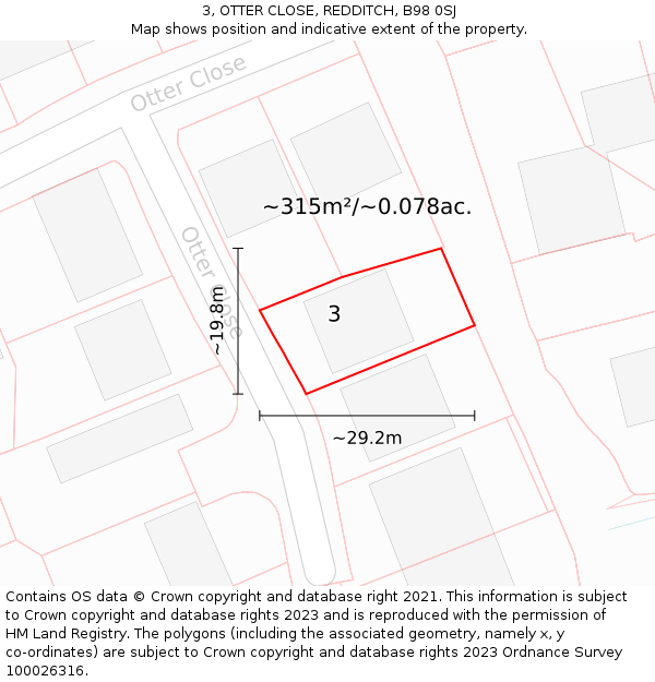 3, OTTER CLOSE, REDDITCH, B98 0SJ: Plot and title map