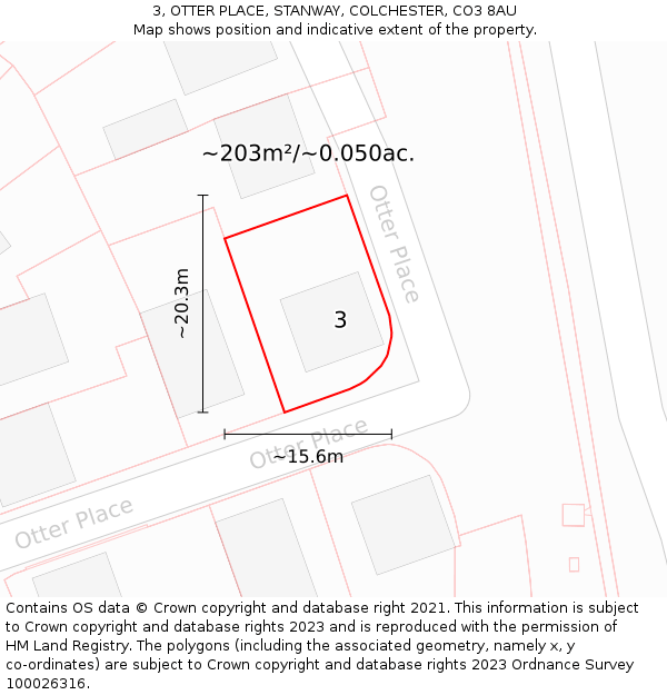 3, OTTER PLACE, STANWAY, COLCHESTER, CO3 8AU: Plot and title map