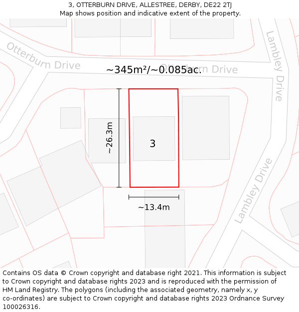 3, OTTERBURN DRIVE, ALLESTREE, DERBY, DE22 2TJ: Plot and title map