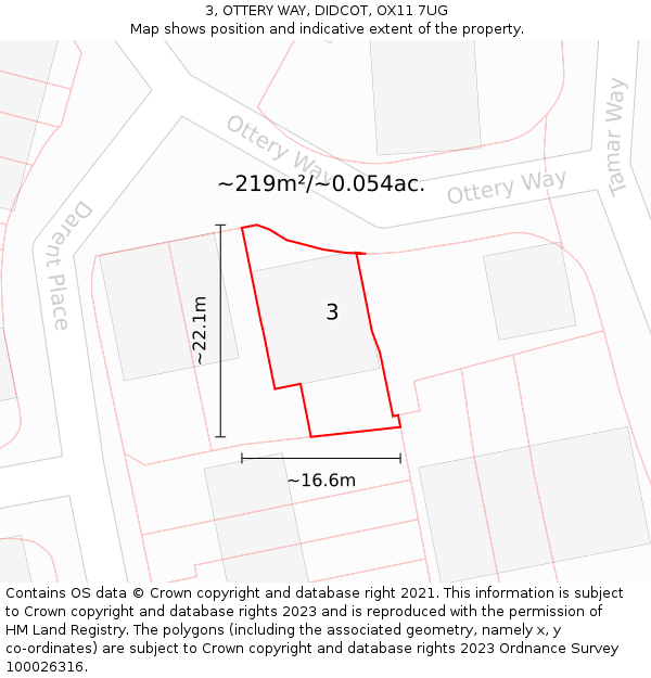 3, OTTERY WAY, DIDCOT, OX11 7UG: Plot and title map