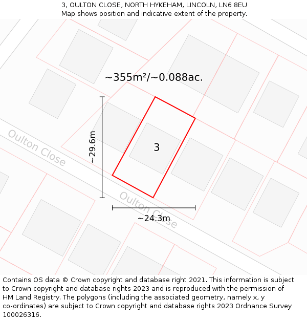 3, OULTON CLOSE, NORTH HYKEHAM, LINCOLN, LN6 8EU: Plot and title map