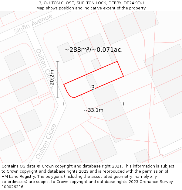 3, OULTON CLOSE, SHELTON LOCK, DERBY, DE24 9DU: Plot and title map