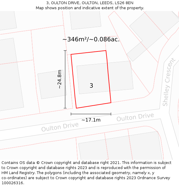 3, OULTON DRIVE, OULTON, LEEDS, LS26 8EN: Plot and title map