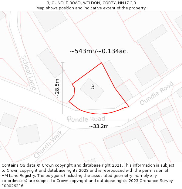 3, OUNDLE ROAD, WELDON, CORBY, NN17 3JR: Plot and title map