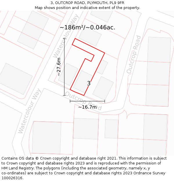 3, OUTCROP ROAD, PLYMOUTH, PL9 9FR: Plot and title map
