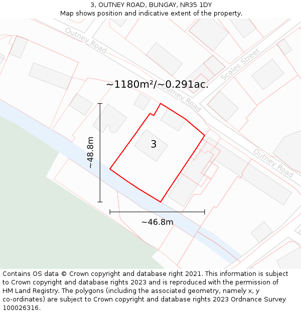 3, OUTNEY ROAD, BUNGAY, NR35 1DY: Plot and title map