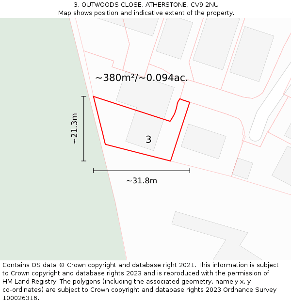 3, OUTWOODS CLOSE, ATHERSTONE, CV9 2NU: Plot and title map