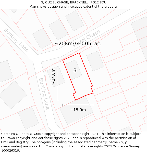3, OUZEL CHASE, BRACKNELL, RG12 8DU: Plot and title map