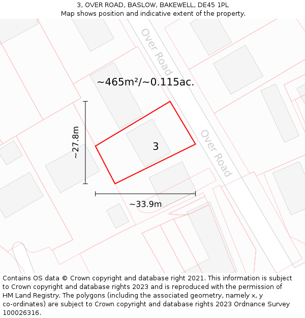 3, OVER ROAD, BASLOW, BAKEWELL, DE45 1PL: Plot and title map