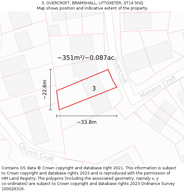 3, OVERCROFT, BRAMSHALL, UTTOXETER, ST14 5NQ: Plot and title map