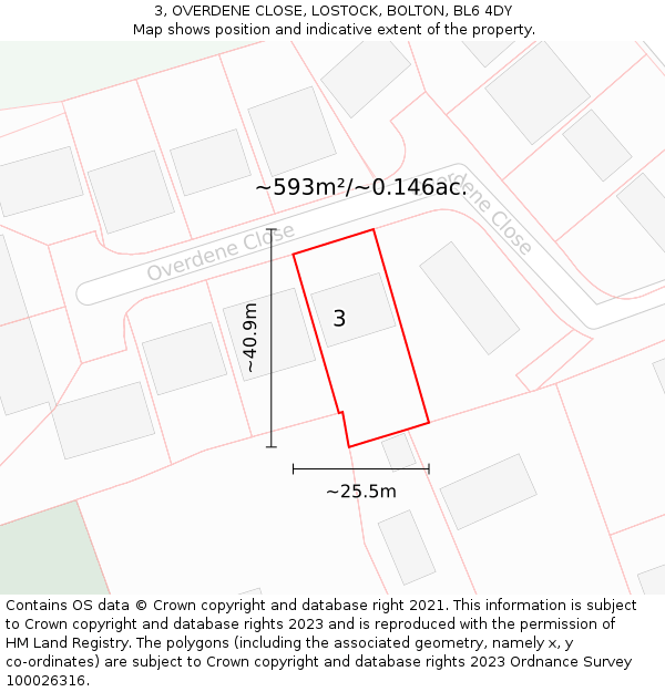 3, OVERDENE CLOSE, LOSTOCK, BOLTON, BL6 4DY: Plot and title map