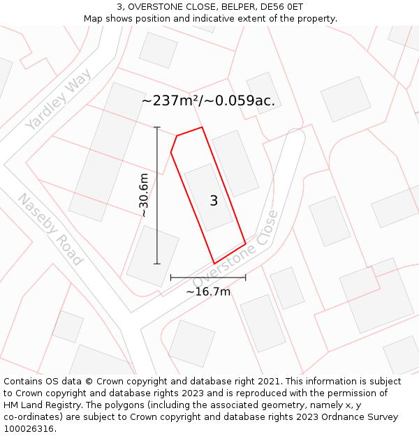 3, OVERSTONE CLOSE, BELPER, DE56 0ET: Plot and title map