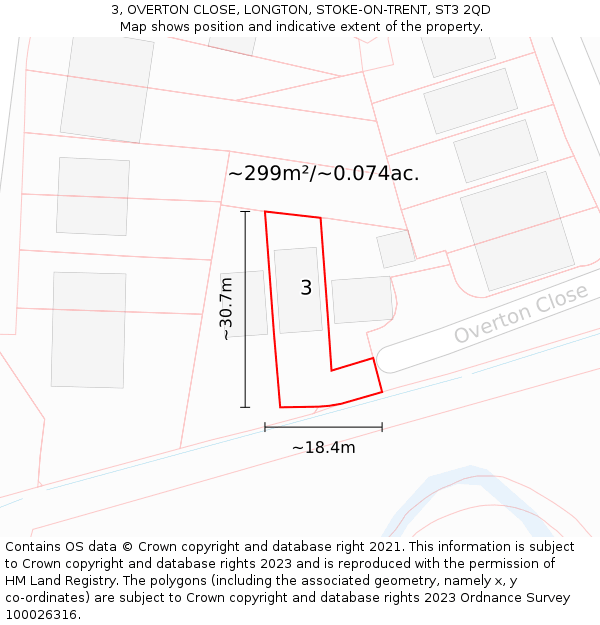 3, OVERTON CLOSE, LONGTON, STOKE-ON-TRENT, ST3 2QD: Plot and title map