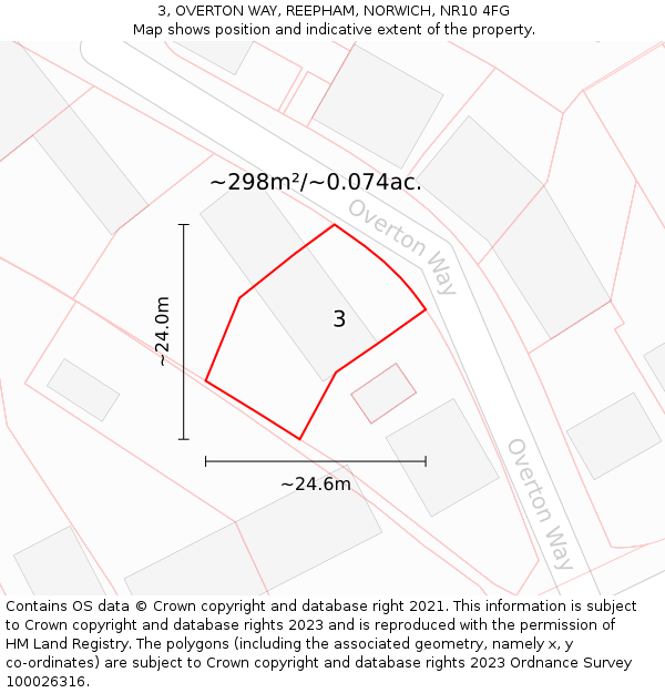 3, OVERTON WAY, REEPHAM, NORWICH, NR10 4FG: Plot and title map