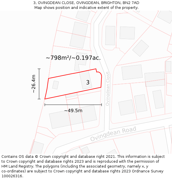 3, OVINGDEAN CLOSE, OVINGDEAN, BRIGHTON, BN2 7AD: Plot and title map
