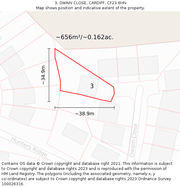 3, OWAIN CLOSE, CARDIFF, CF23 6HN: Plot and title map